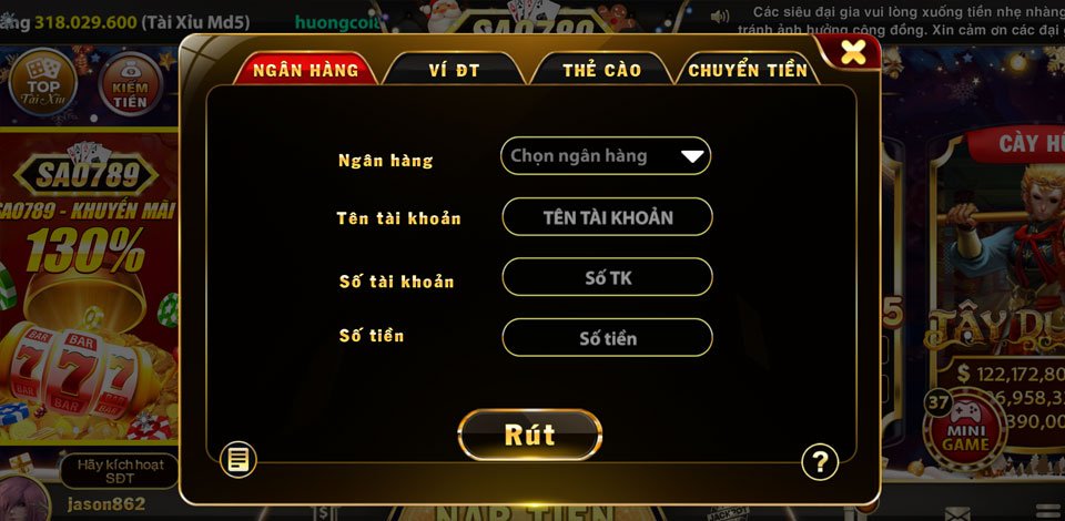 Hướng dẫn đầy đủ quy trình rút tiền Sao789 qua ngân hàng